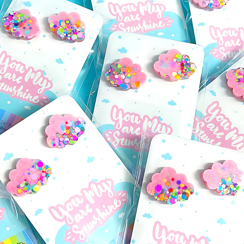 FUNFETTI MARSHMALLOW PINK CLOUD STUDS