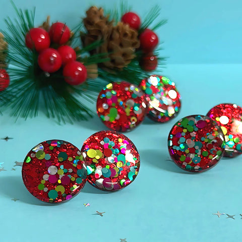 RUBY & EMERALD CONFETTI : FESTIVE MIDI STUDS