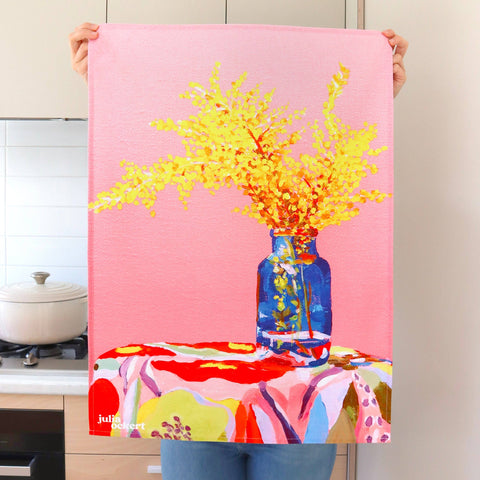 Julia Ockert - Pink Wattle Tea Towel - Dopamine Decor - Fun Giftable Decor