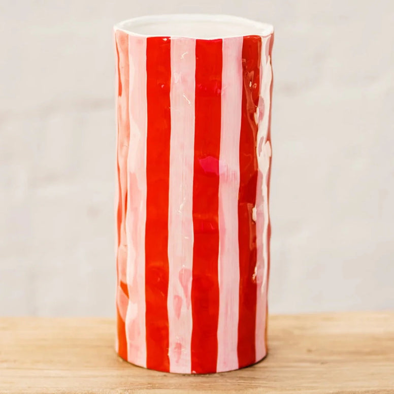 Large Vase - Red & Pink Stripe