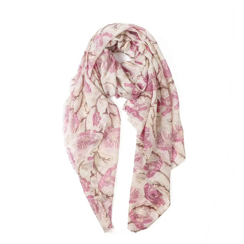 Emma in Cream Floral Lightweight Scarf