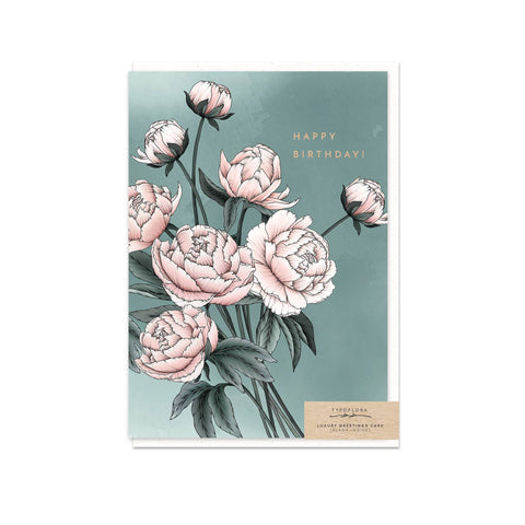 Typoflora - Blue Peony Birthday Card