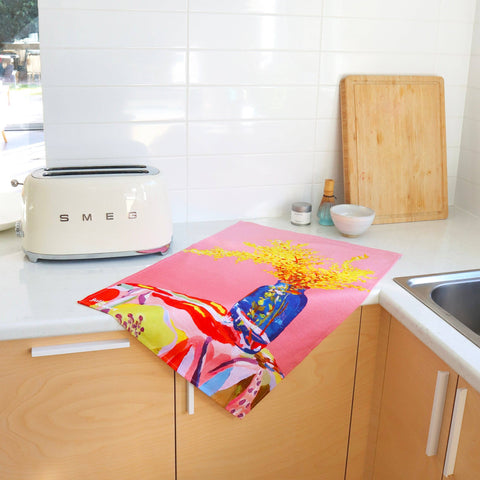 Julia Ockert - Pink Wattle Tea Towel - Dopamine Decor - Fun Giftable Decor