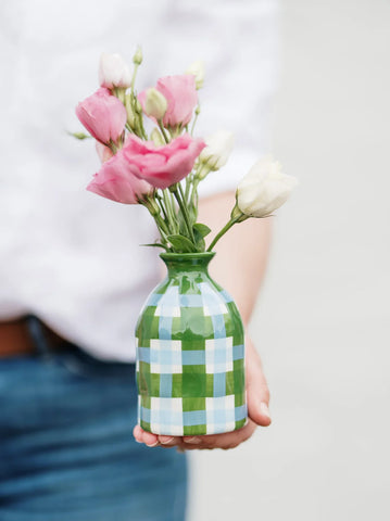 Bud Vase - Emerald & Cornflower Gingham