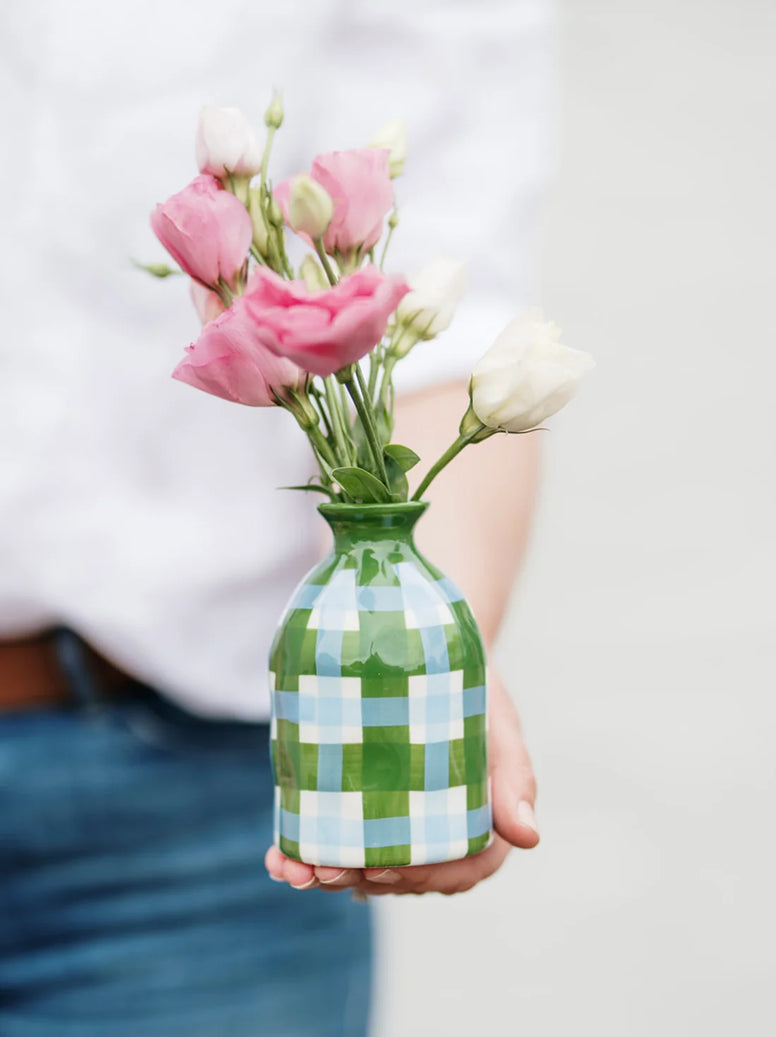 Bud Vase - Emerald & Cornflower Gingham