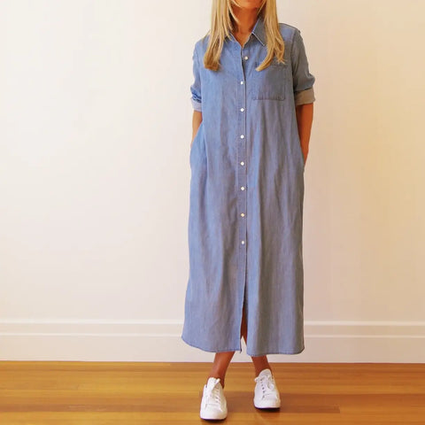 Belle - Chambray Blue Cotton Denim Dress