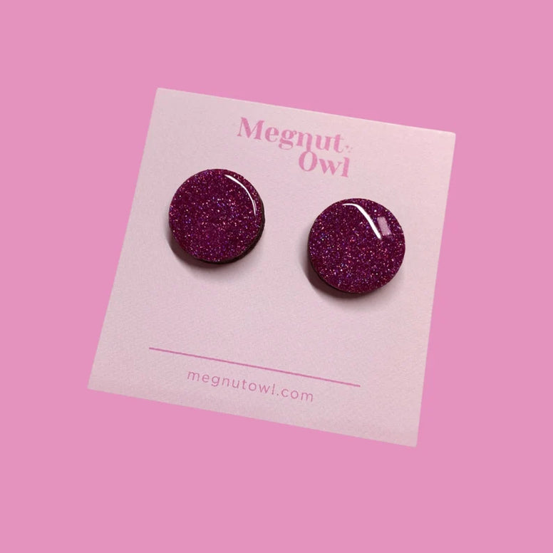 15mm Studs in Fuschia Sparkle