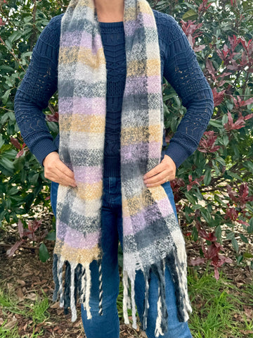 Charlie Checker Winter Scarf - Lilac & Grey Multi