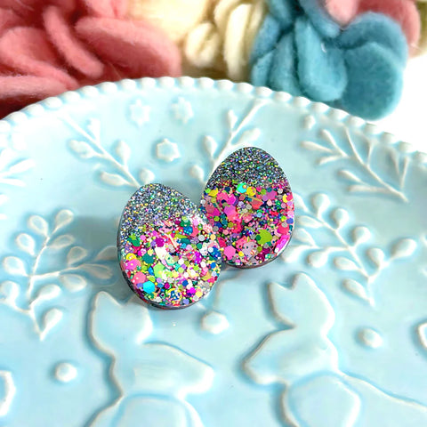 IRIDESCENT RAINBOW SHIMMER : Statement Easter Egg STUDS