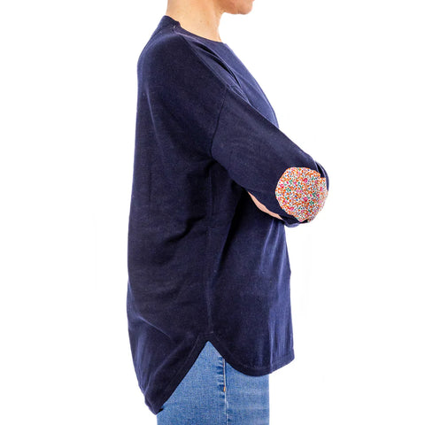 Navy Cotton Cashmere Sweater w Eloise Patches