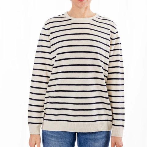 Navy & White Stripe Cotton Cashmere Sweater