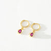 Pink Gem Huggie Tear Drop Hoops - Gold & Silver