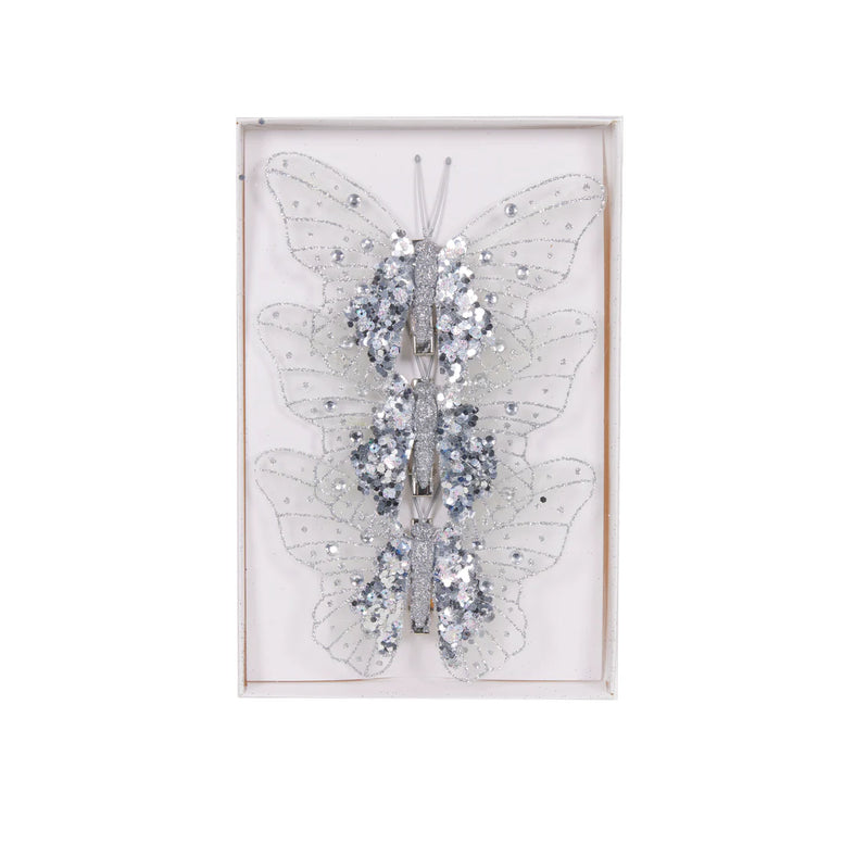 Set/3 Silver Glitter Butterfly Clips