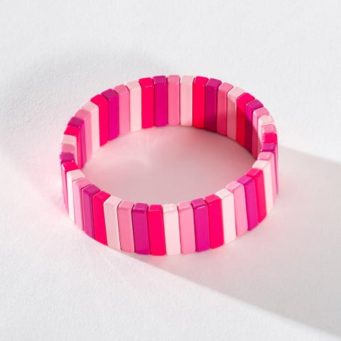 Colourful Enamel Stacking Bracelet - Pink Thick