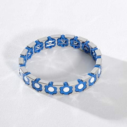 Silver Enamel Stacking Bracelet - Flower Power Cornflower