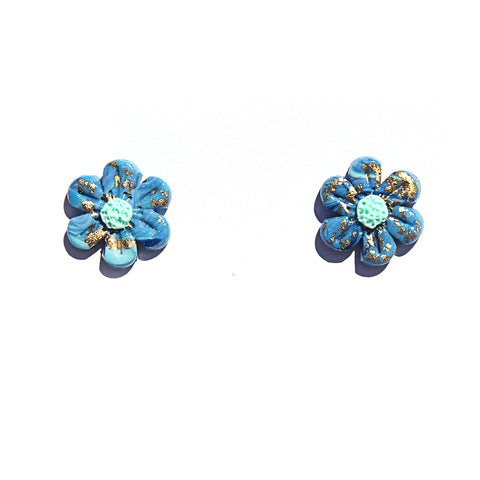 Large Flower Studs Mint Blue Mint Gold