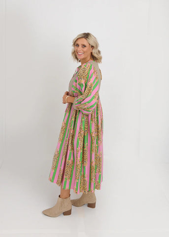 Tiger Dress in Pink / Green
