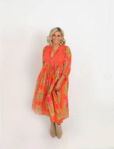 Tiger Dress in Orange / Pink