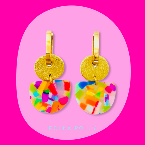 Dainty Hoops Gold Rainbow Confetti