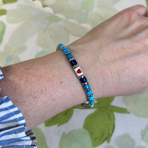 Enamel Bracelet - Heart Blues Silver