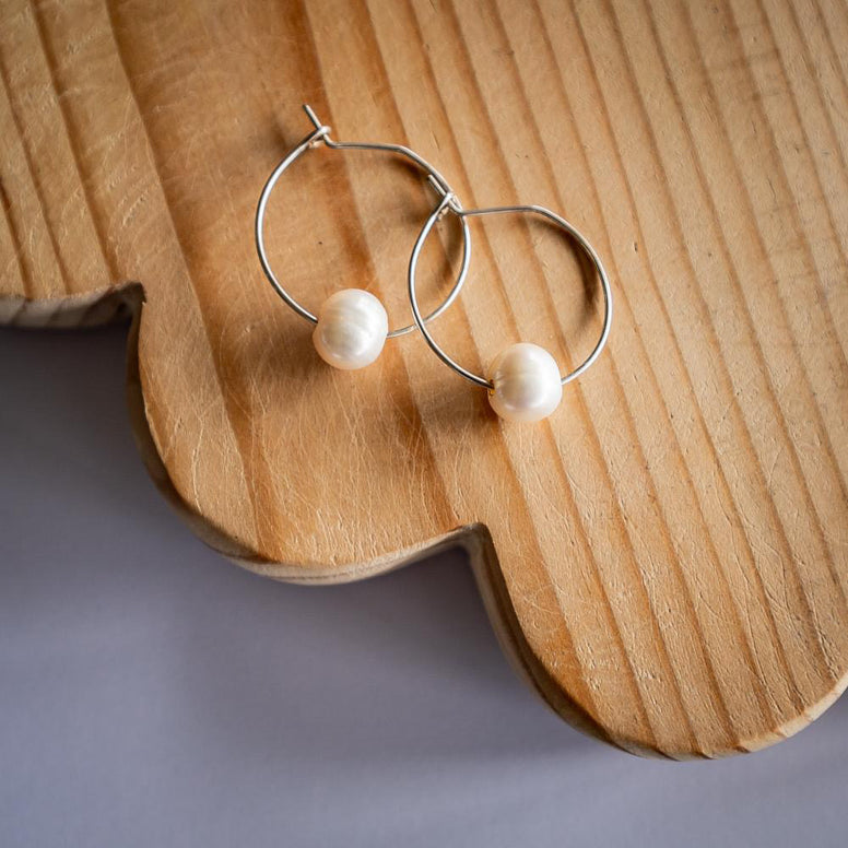 Sterling Silver Small Freshwater Pearl Hoop Earrings