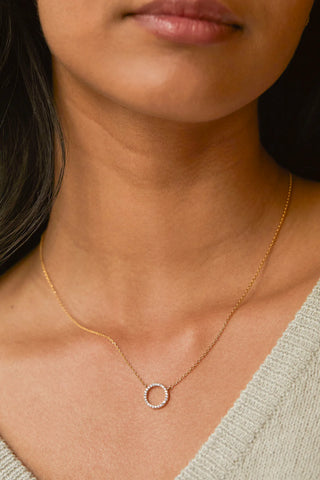 Circle CZ Necklace Gold Plated