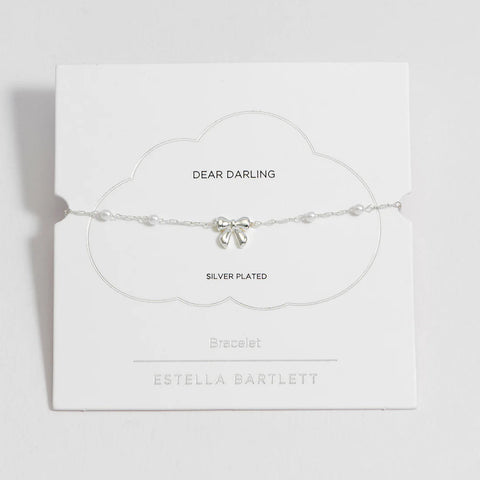 Pearl Bow Beaded Chain Bracelet  - Silver Plated