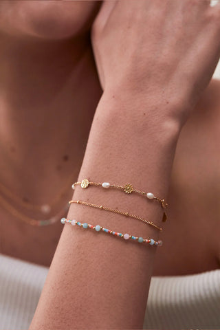 Mini Mixed Gemstone Duo Chain Bracelet - Gold Plated