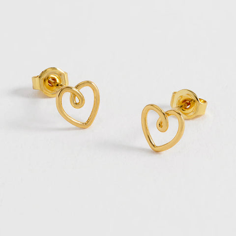 Doodle Heart Stud Earrings - Gold Plated