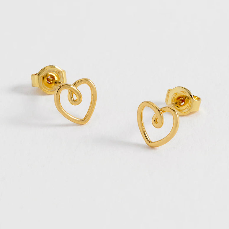 Doodle Heart Stud Earrings - Gold Plated