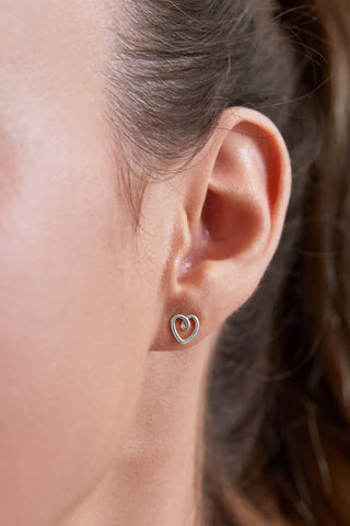 Doodle Heart Stud Earrings - Silver Plated