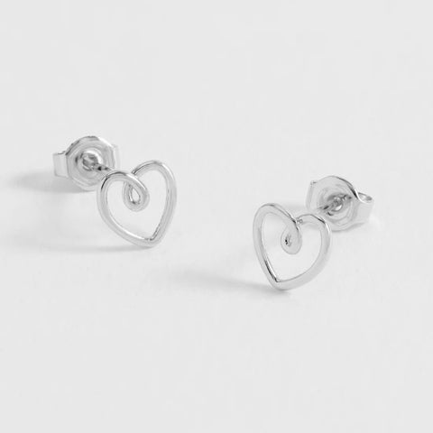 Doodle Heart Stud Earrings - Silver Plated