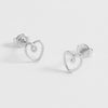 Doodle Heart Stud Earrings - Silver Plated