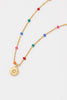 CZ Pendant Rainbow Beaded Necklace - Gold Plated