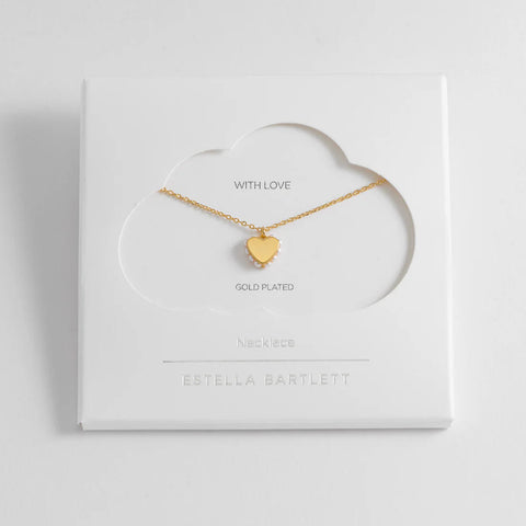 Heart With Side Pearl Necklace - Gold Plated | Pearl