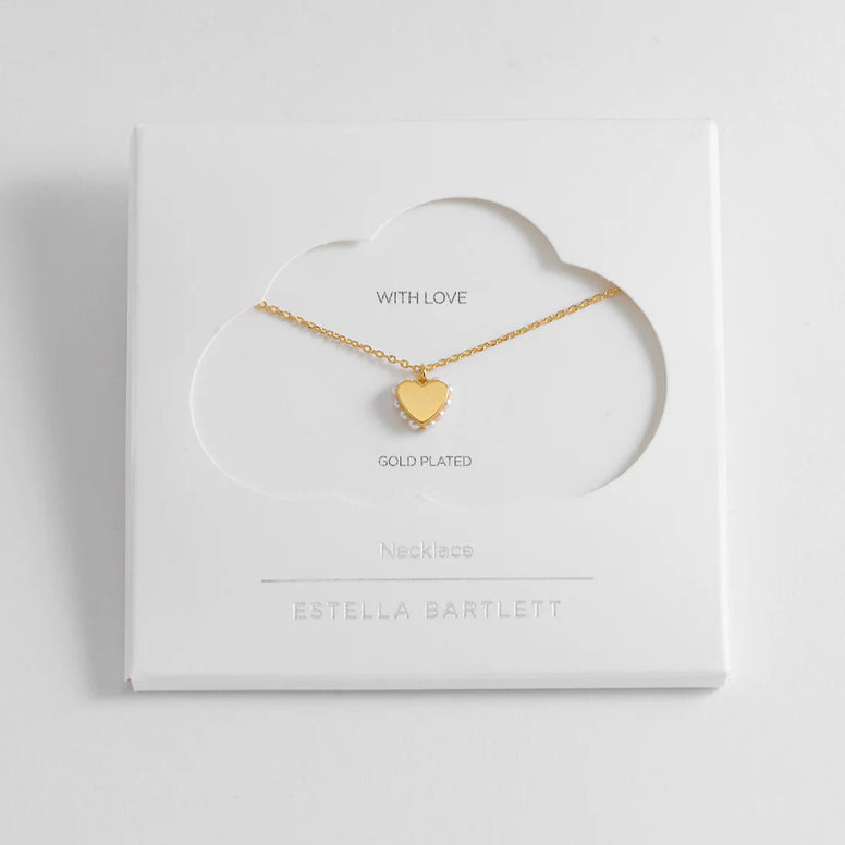 Heart With Side Pearl Necklace - Gold Plated | Pearl