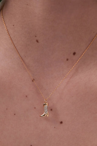 Pave Cowboy Boot Necklace - Gold Plated