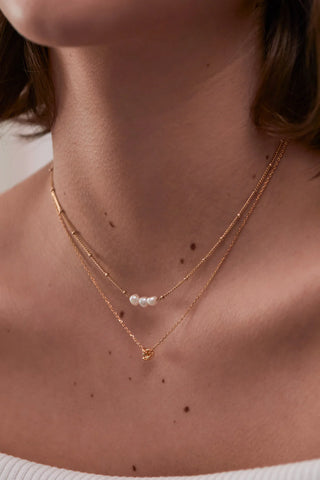 Beaded Chain And Pearl Necklace - Gold Plated | Pearl