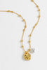 Triple Beaded Chain And Molton Pebbles Necklace - Gold Plated