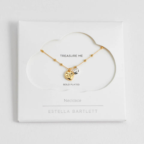 Triple Beaded Chain And Molton Pebbles Necklace - Gold Plated