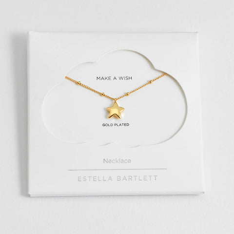 Hand Drawn Star Pendant On Beaded Chain - Gold Plated