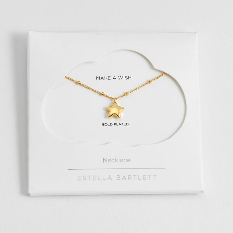 Hand Drawn Star Pendant On Beaded Chain - Gold Plated