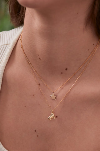 Hand Drawn Star Pendant On Beaded Chain - Gold Plated