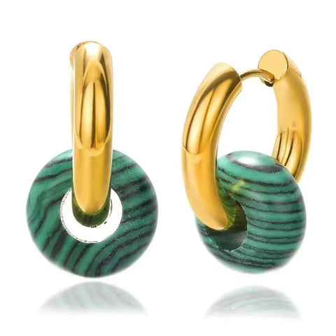 Astrid Hoop Earrings with Emerald Layered Stone Bead