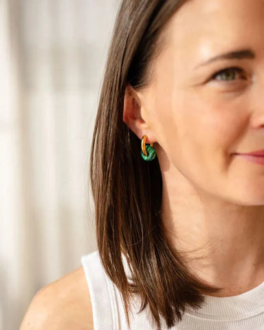 Astrid Hoop Earrings with Emerald Layered Stone Bead