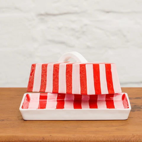 Butter Dish - Red & Pink Stripe