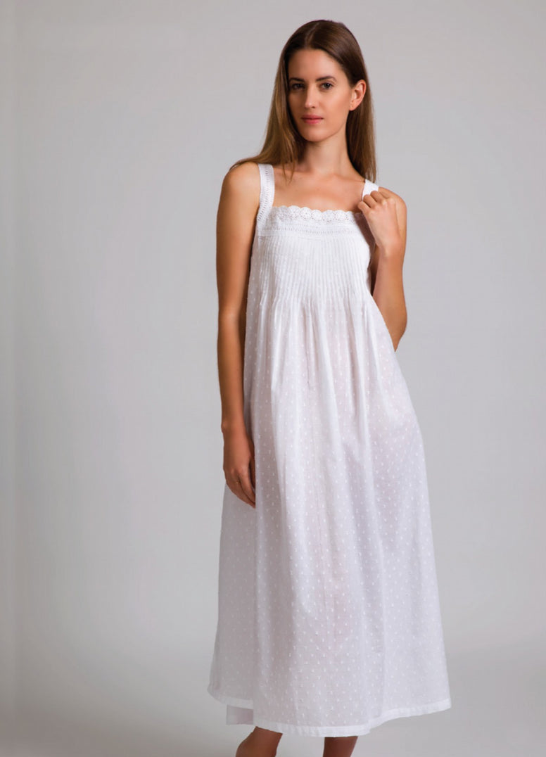 Sorelle Cotton Nightie  - White Lace with Spot Embroidery