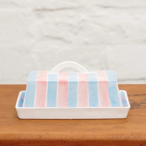 Butter Dish - Blue & Pink Stripe