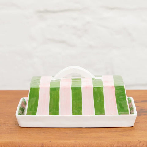 Butter Dish - Green & Pink Stripe