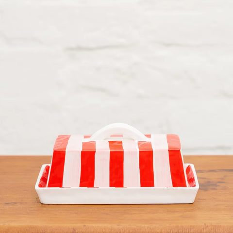 Butter Dish - Red & Pink Stripe